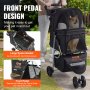 VEVOR Pet Stroller, 3 Wheels Dog Stroller Rotate with Brakes, 35lbs Weight Capacity, Puppy Stroller with Front Pedal, Velcro, Storage Basket and Cup Holder, for Dogs and Cats Travel, Black