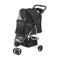 VEVOR Pet Stroller, 3 Wheels Dog Stroller Rotate with Brakes, 35lbs Weight Capacity, Puppy Stroller with Front Pedal, Velcro, Storage Basket and Cup Holder, for Dogs and Cats Travel, Black