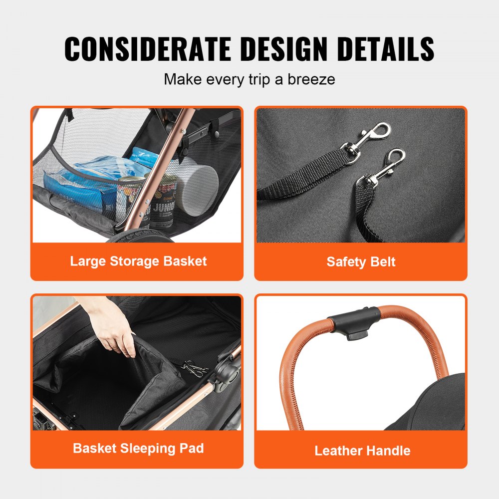 VEVOR Pet Stroller, 4 Wheels Dog Stroller Rotate with Brakes, 29.9 kg Weight Capacity, Puppy Stroller with Detachable Carrier, Storage Basket and Pet Pad, for Small to Medium Sized Dogs, Black