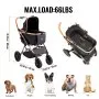 VEVOR Pet Stroller, 4 Wheels Dog Stroller Rotate with Brakes, 29.9 kg Weight Capacity, Puppy Stroller with Detachable Carrier, Storage Basket and Pet Pad, for Small to Medium Sized Dogs, Black