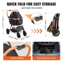 VEVOR Pet Stroller, 4 Wheels Dog Stroller Rotate with Brakes, 66 lbs Weight Capacity, Puppy Stroller with Detachable Carrier, Storage Basket and Pet Pad, for Small to Medium Sized Dogs, Black