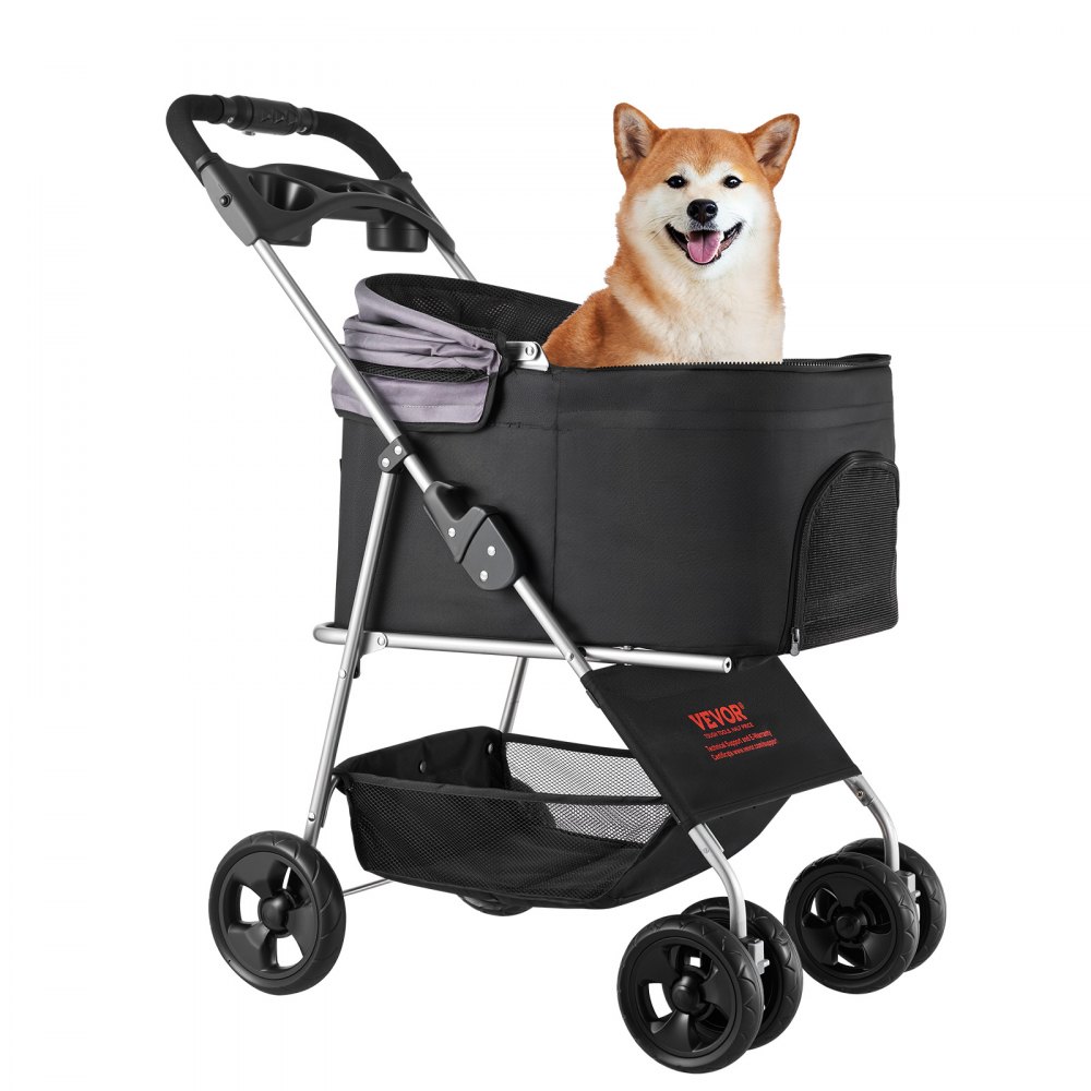 VEVOR Pet Stroller, 16KG Weight Capacity, Foldable Dog Stroller Cart, 4 Wheels Cats Pram with Detachable Carrier & Mesh Windows, Portable Animal Carrier with Brake for Small to Medium Pets