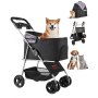 VEVOR Pet Stroller, 35 lbs Weight Capacity, Foldable Dog Stroller Cart, 4 Wheels Cats Pram with Detachable Carrier & Mesh Windows, Portable Animal Carrier with Brake for Small to Medium Pets