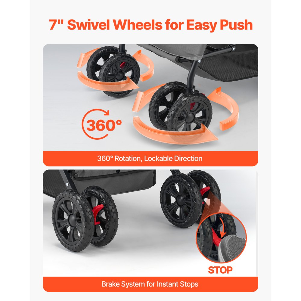 VEVOR Pet Stroller, 20KG Weight Capacity, Foldable Dog Stroller Cart, 4 Wheels Cats Stroller with Mesh Windows & Revrsible Handle, Portable Pet Carrier Stroller with Brake, for Small to Medium Pets