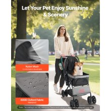 Pet Stroller Foldable 4 Wheels Travel Dog Stroller Reversible Handle up to 44lbs
