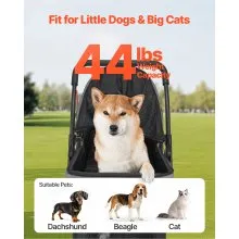 Pet Stroller Foldable 4 Wheels Travel Dog Stroller Reversible Handle up to 44lbs