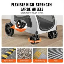 VEVOR Pet Stroller, 4 Wheels Dog Stroller Rotate with Brakes, 160lbs Weight Capacity, Puppy Stroller with Breathable Mesh Windows and Height-Adjustable Height, for Medium and Large Dogs, Dark Grey