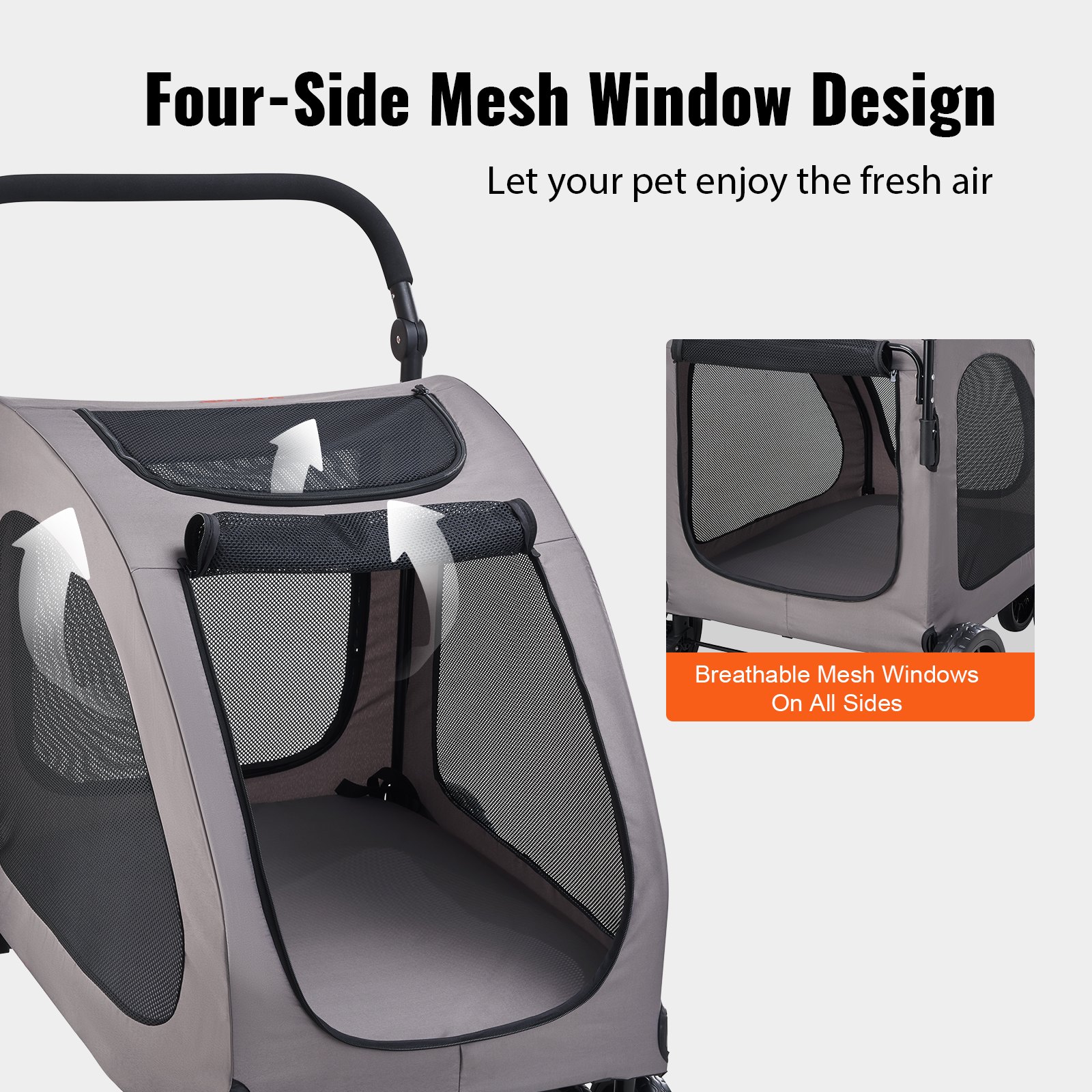 VEVOR Pet Stroller, 4 Wheels Dog Stroller with Brakes, 160lbs Weight Capacity, Portable Puppy Stroller Carrier with Breathable Mesh Windows & Height-Adjustable Height, Animal Stroller for Cats & Dogs