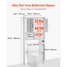 Over The Toilet Storage Cabinet for Bathroom with Adjustable Shelf White 66" H