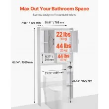 Over The Toilet Storage Cabinet for Bathroom with Adjustable Shelf White 66" H