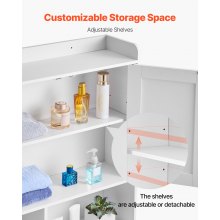 Over The Toilet Storage Cabinet for Bathroom with Adjustable Shelf White 66" H