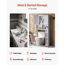 Over The Toilet Storage Cabinet for Bathroom with Adjustable Shelf White 66" H