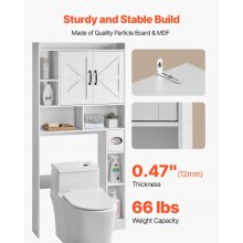 Over The Toilet Storage Cabinet for Bathroom with Adjustable Shelf White 66" H