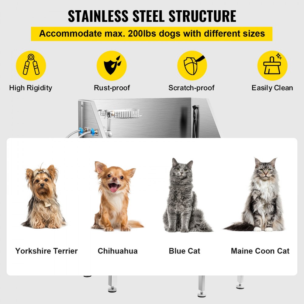 VEVOR Pet Grooming Tub, Stainless Steel Dog Wash Station 200LBS Load Pet Washing Station 34" Dog Washing Station Water-Resistant Grooming Tub for Dogs with Removable Door & Ladder on the Right