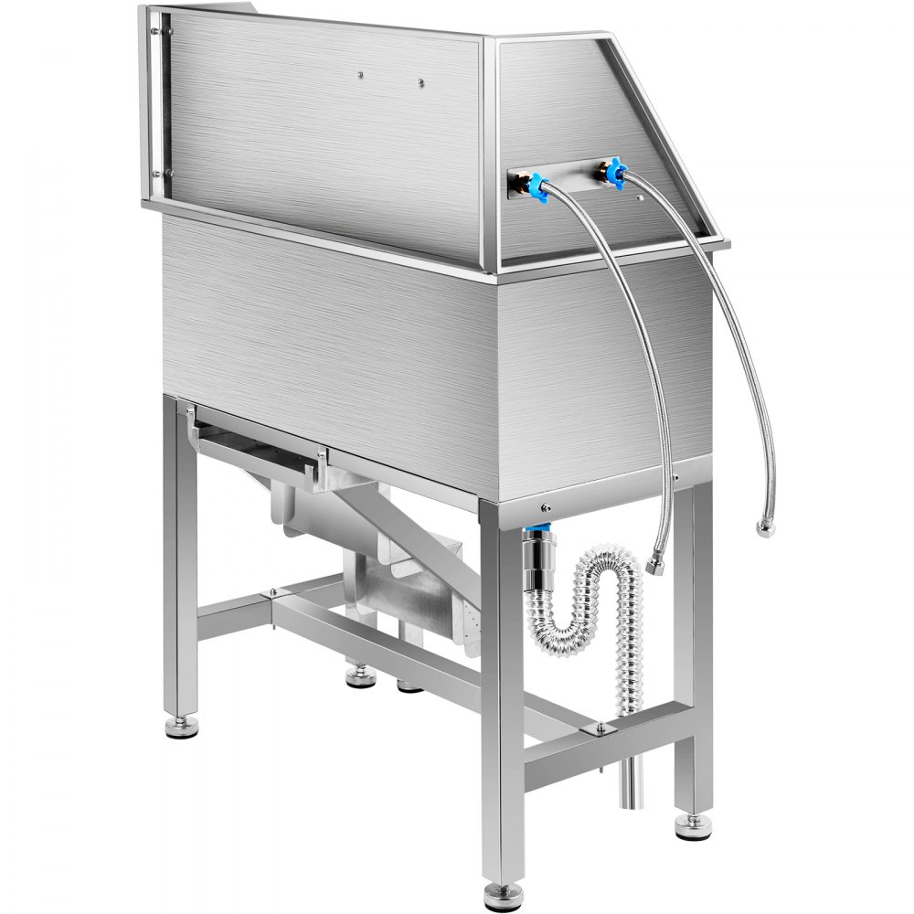 VEVOR Pet Grooming Tub, Stainless Steel Dog Wash Station 200LBS Load Pet Washing Station 34" Dog Washing Station Water-Resistant Grooming Tub for Dogs with Removable Door & Ladder on the Right