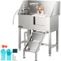 VEVOR Cadă de îngrijire a câinilor de 34 inchi, stație de spălare a animalelor de companie din dreapta, cadă profesională de îngrijire a animalelor de companie din oțel inoxidabil cu o capacitate de încărcare de 220 lbs, stație de spălat pentru câini antiderapant Vin cu rampă, robinet, pulverizator și kit de scurgere