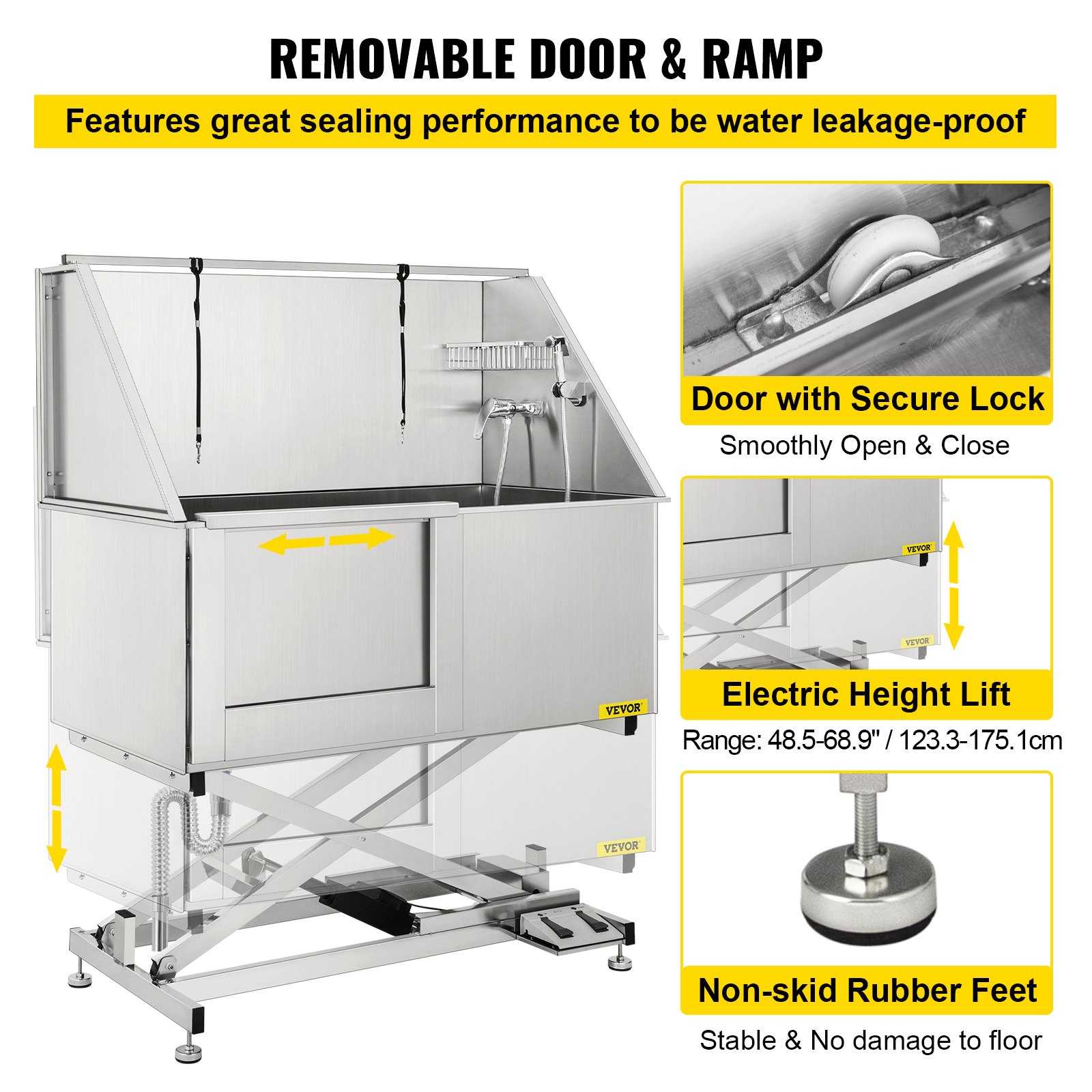 Professional Stainless Steel Pet Grooming Bath Tub Electric Lift Height for Large Dogs
