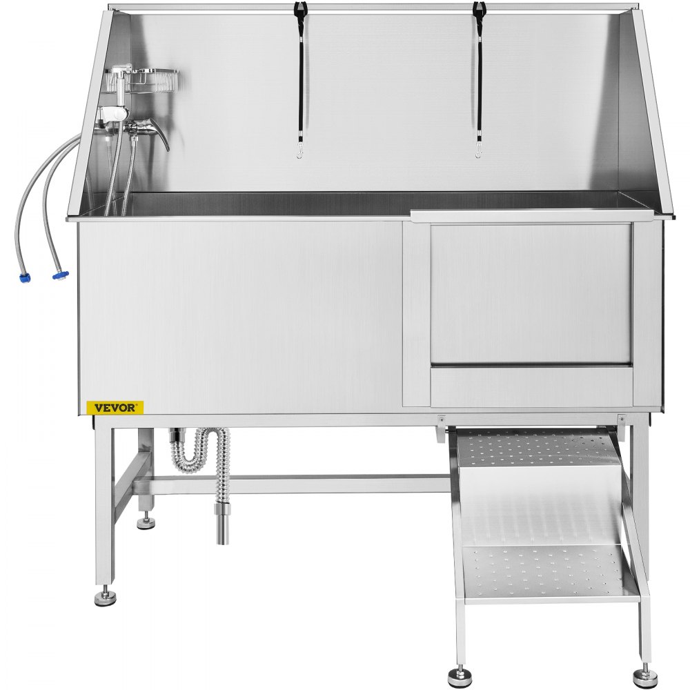 VEVOR Professional Dog Grooming Tub,  62 inch Stainless Steel Pet Bathing Tub, 661 Lbs Load Large Dog Wash Tub with Faucet Walk-in Ramp Accessories, Dog Washing Station Pet Bath Tub Right Sliding Door