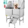 VEVOR Baignoire de toilettage professionnelle pour chien de 127 cm en acier inoxydable avec marches, robinet et accessoires, station de lavage pour chien, porte droite