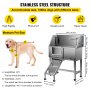 VEVOR Dog Grooming Tub, 38" Left Pet Wash Station, Professional Stainless Steel Pet Grooming Tub Rated 180LBS Load Capacity, Non-skid Dog Washing Station Comes with Ramp, Faucet, Sprayer and Drain Kit