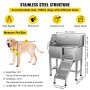 VEVOR Dog Grooming Tub, 38" Pet Wash Station, Professional Stainless Steel Pet Grooming Tub Rated 180LBS Load Capacity, Non-Skid Dog Washing Station Comes with Ramp, Faucet, Sprayer and Drain Kit