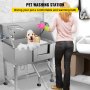 VEVOR Dog Grooming Tub, 38\" Pet Wash Station, Professional Stainless Steel Pet Grooming Tub Rated 180LBS Load Capacity, Non-Skid Dog Washing Station Comes with Ramp, Faucet, Sprayer and Drain Kit
