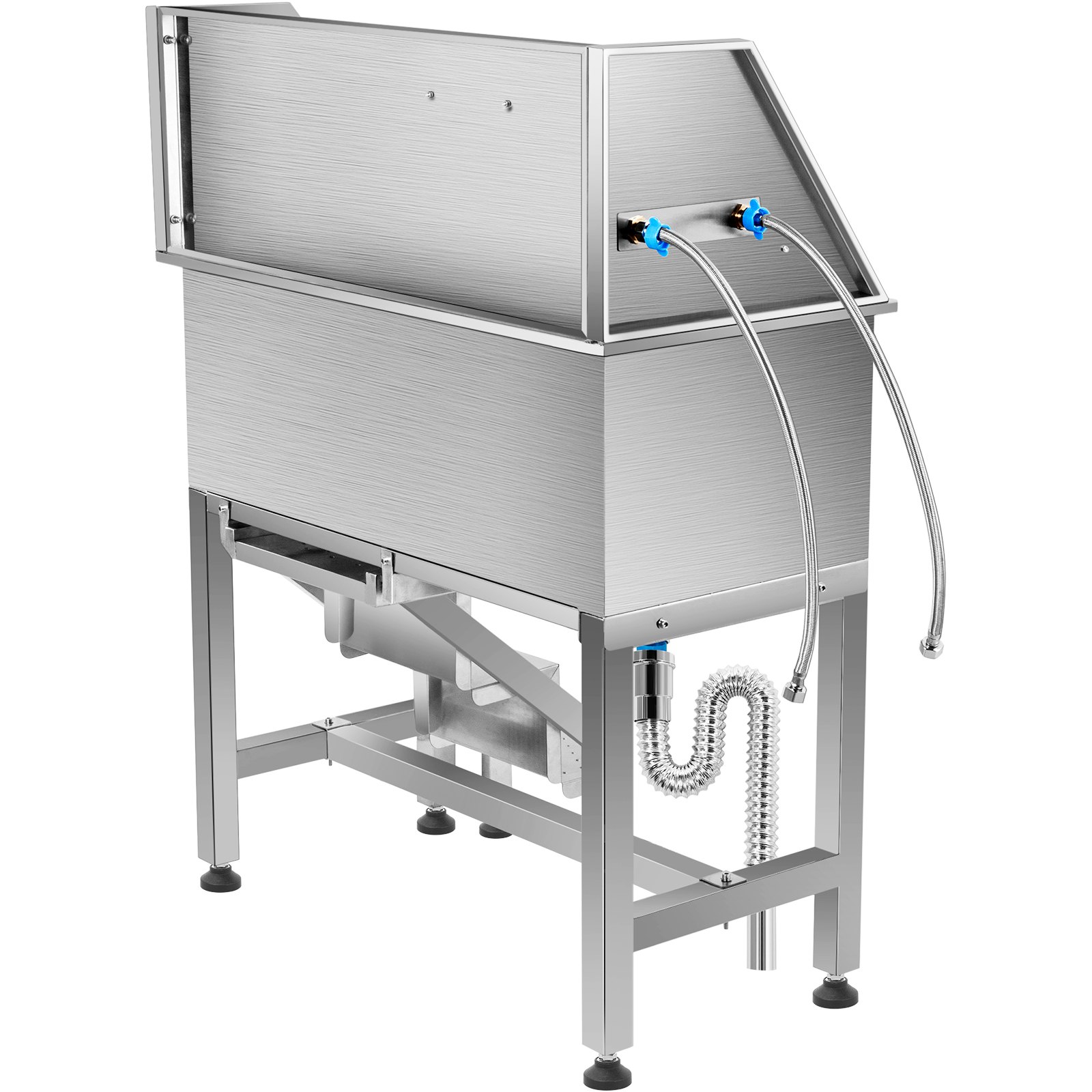 VEVOR Dog Grooming Tub, 38\" Pet Wash Station, Professional Stainless Steel Pet Grooming Tub Rated 180LBS Load Capacity, Non-Skid Dog Washing Station Comes with Ramp, Faucet, Sprayer and Drain Kit