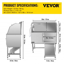 VEVOR Dog Grooming Tub, 50" R Pet Wash Station, Professional Stainless Steel Pet Grooming Tub Rated 330LBS Load Capacity, Non-Skid Dog Washing Station Comes with Ramp, Faucet, Sprayer and Drain Kit