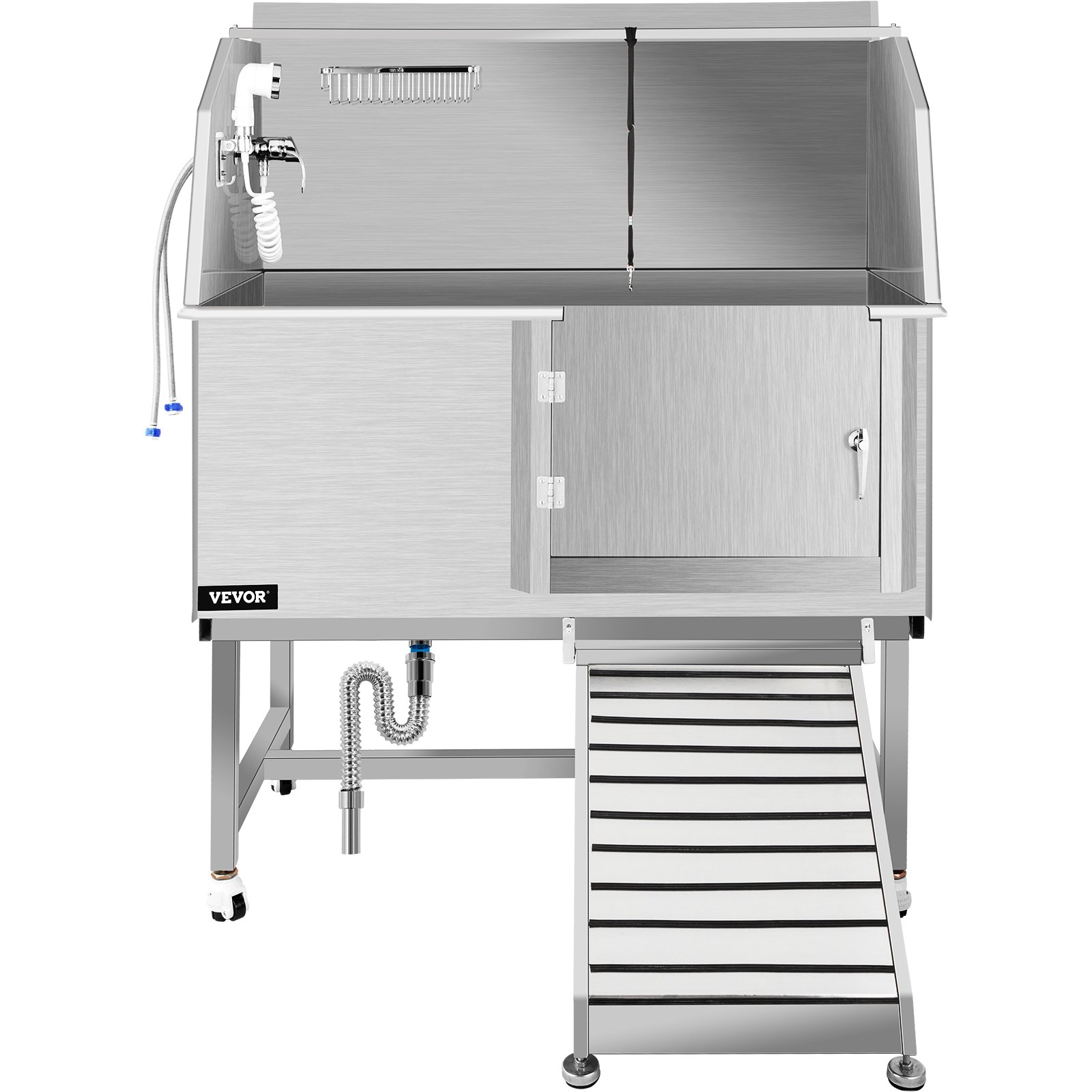 VEVOR Dog Grooming Tub, 50" R Pet Wash Station, Professional Stainless Steel Pet Grooming Tub Rated 330LBS Load Capacity, Non-Skid Dog Washing Station Comes with Ramp, Faucet, Sprayer and Drain Kit