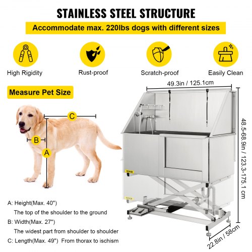 Dog Pet Grooming Bath Tub Professional Stainless Steel Electric Lift Height 50"