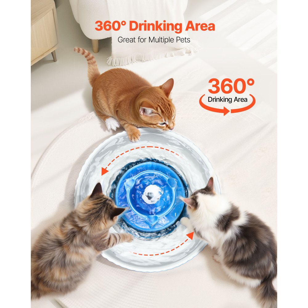 VEVOR Ceramic Cat Water Fountain, 2.1 L Cupcake Pet Fountain, Porcelain Cat Water Dispenser with Ultra-Quiet Pump, 360° Drinking Area and Multi-Layer Filtration System, for Cats & Dogs Drinking(Blue)