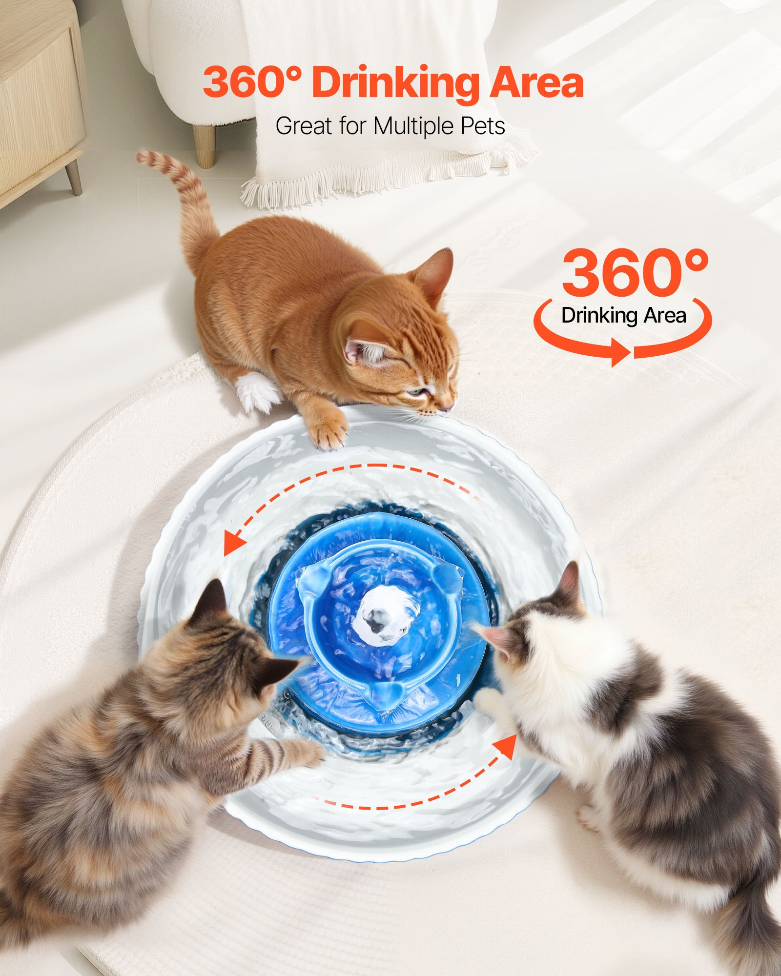 VEVOR Ceramic Cat Water Fountain, 2.1 L Cupcake Pet Fountain, Porcelain Cat Water Dispenser with Ultra-Quiet Pump, 360° Drinking Area and Multi-Layer Filtration System, for Cats & Dogs Drinking(Blue)