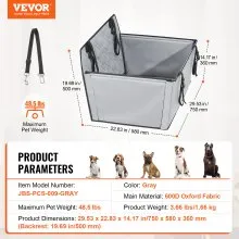 VEVOR Dog Booster Car Seat Pet Car Seat for S M L Dogs up to 48.5 lbs Gray