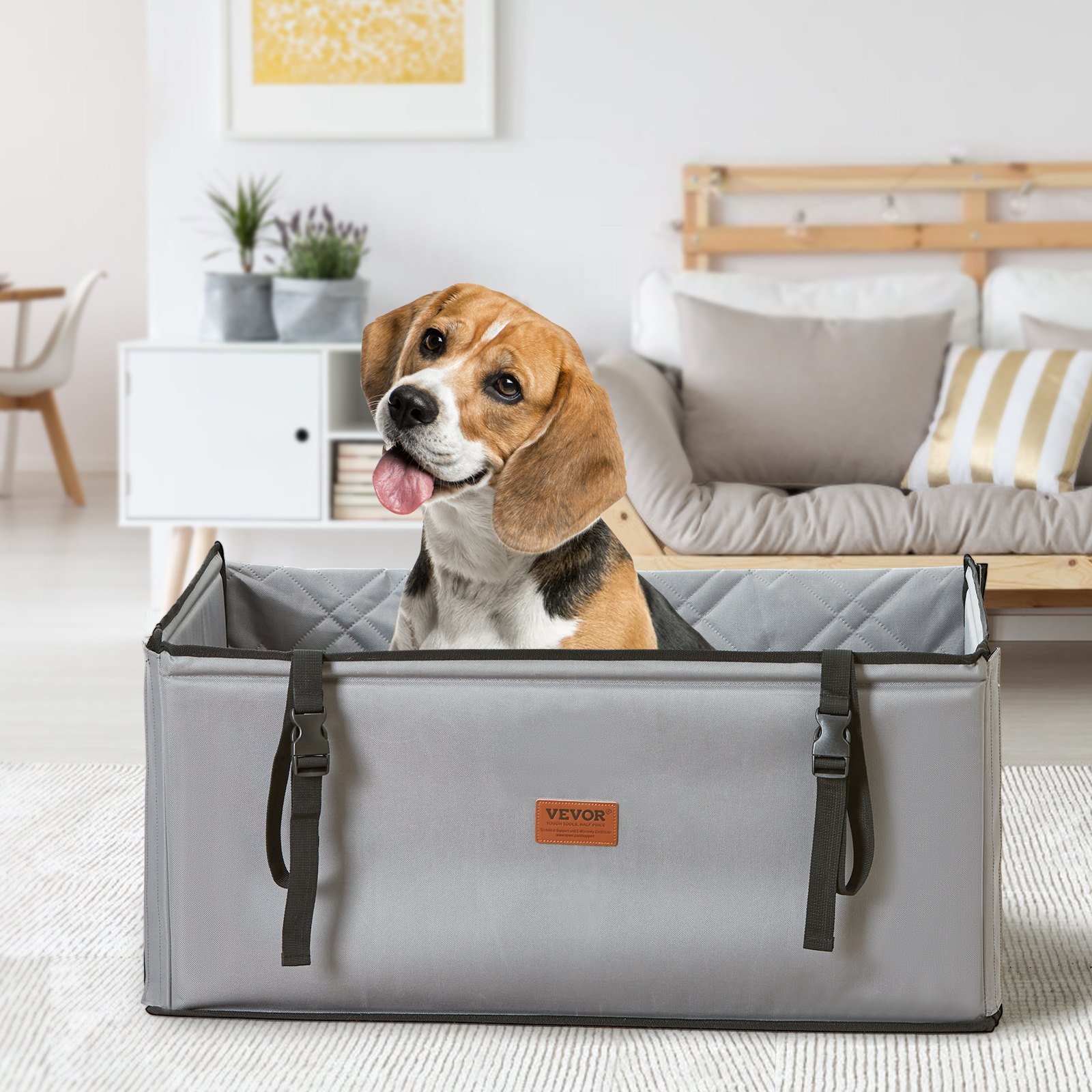 VEVOR Dog Car Seat, Waterproof Dog Booster Seat for Car with Support Frame, Pet Car Seat with Clip-On Safety Leash, Dog Car Bed for Small, Medium and Large Dog up to 40 lbs, Gray