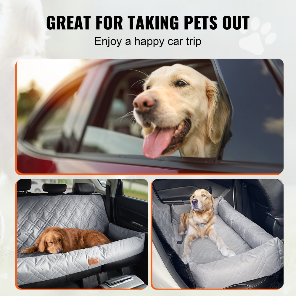 VEVOR Dog Car Seat, Waterproof Dog Booster Seat for Car, Pet Car Seat with Clip-On Safety Leash, PP Cotton Filling, Dog Car Bed for Medium & Large Dog up to 45.4 kg, Gray