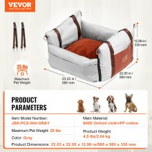 Siège d'auto pour chien VEVOR Siège d'auto pour animaux de compagnie pour petit chien jusqu'à 25 lb Gris