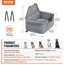 Siège d'auto pour chien VEVOR Siège d'auto pour chien de taille moyenne et grande jusqu'à 55 lb Gris