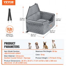 Siège d'auto pour chien VEVOR Siège d'auto pour chien de taille moyenne et grande jusqu'à 55 lb Gris