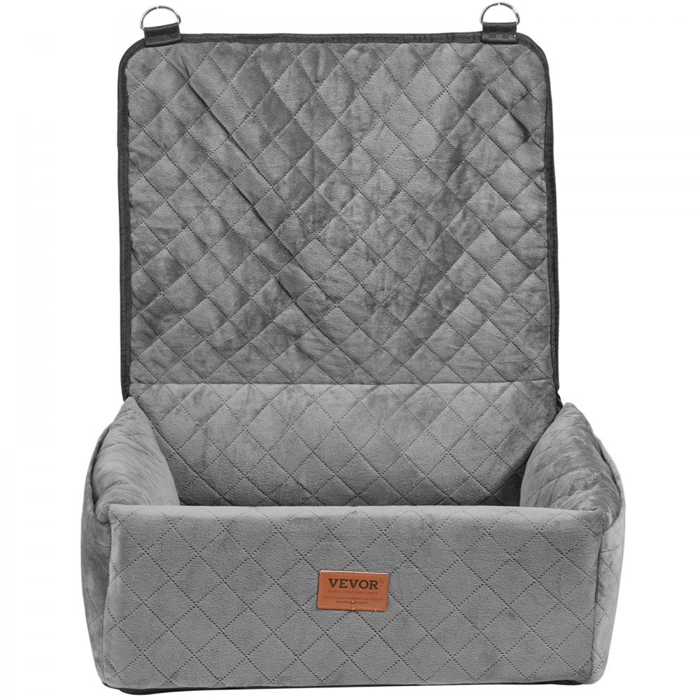 VEVOR Dog Car Seat, Dog Booster Seat for Car with A Storage Pocket, Clip-On Safety Leash, Sponge and PP Cotton Filling, Dog Car Bed for Small & Medium Dog up to 40lbs, Gray