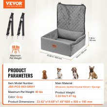 VEVOR Dog Booster Car Seat Pet Car Seat for Small Medium Dog up to 18.1 kg Gray