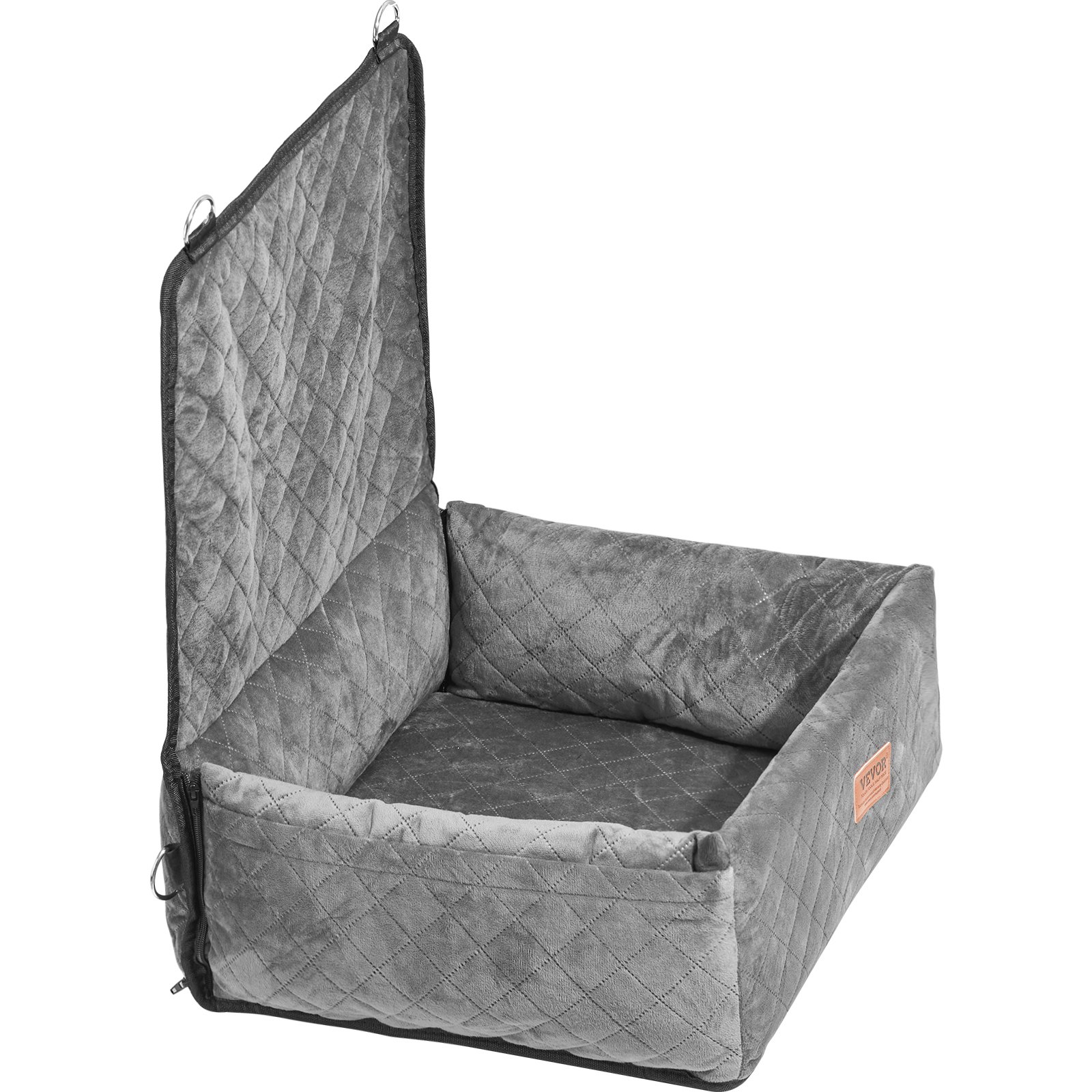 VEVOR Dog Car Seat, Dog Booster Seat for Car with A Storage Pocket, Clip-On Safety Leash, Sponge and PP Cotton Filling, Dog Car Bed for Small & Medium Dog up to 40lbs, Gray