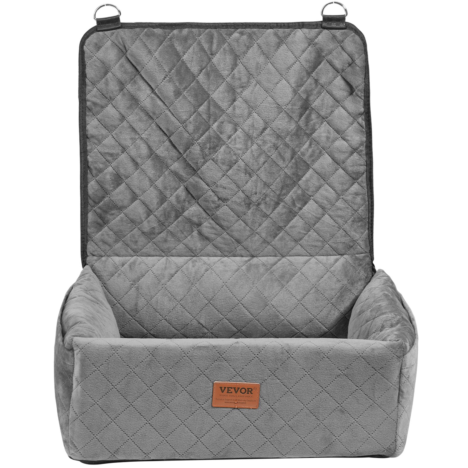 VEVOR Dog Car Seat, Dog Booster Seat for Car with A Storage Pocket, Clip-On Safety Leash, Sponge and PP Cotton Filling, Dog Car Bed for Small & Medium Dog up to 40lbs, Gray