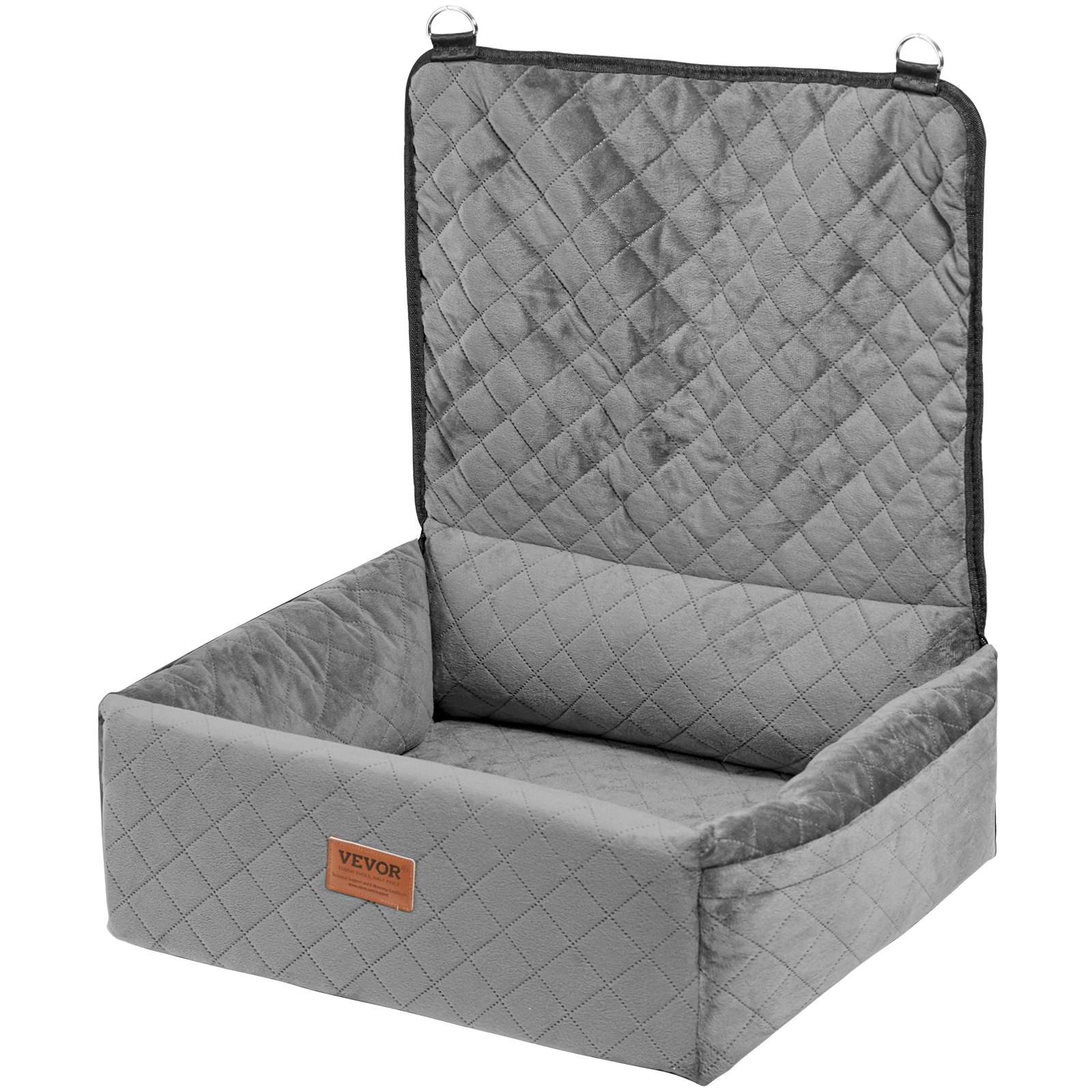 VEVOR Dog Car Seat, Dog Booster Seat for Car with A Storage Pocket, Clip-On Safety Leash, Sponge and PP Cotton Filling, Dog Car Bed for Small & Medium Dog up to 40lbs, Gray