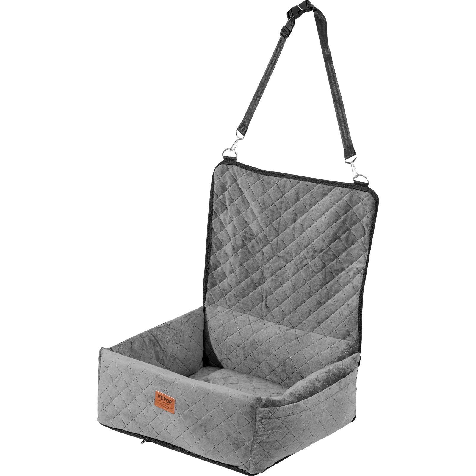 VEVOR Dog Car Seat, Dog Booster Seat for Car with A Storage Pocket, Clip-On Safety Leash, Sponge and PP Cotton Filling, Dog Car Bed for Small & Medium Dog up to 40lbs, Gray