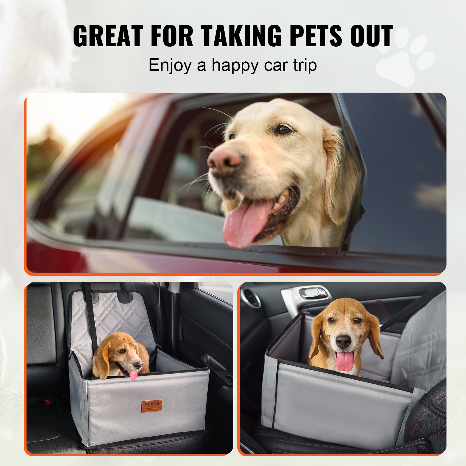VEVOR Dog Car Seat, Dog Booster Seat for Car with  Support Frame, Pet Car Seat with Clip-On Safety Leash, Cotton Filling, Dog Car Bed for Small Dog up to 26 lbs, Gray