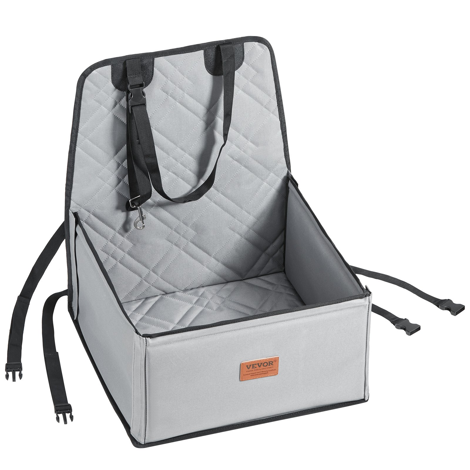 VEVOR Dog Car Seat, Dog Booster Seat for Car with  Support Frame, Pet Car Seat with Clip-On Safety Leash, Cotton Filling, Dog Car Bed for Small Dog up to 26 lbs, Gray