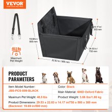 VEVOR Hunde Booster Autostol Pet Auto Autostol til SML Hunde op til 48,5 lbs sort