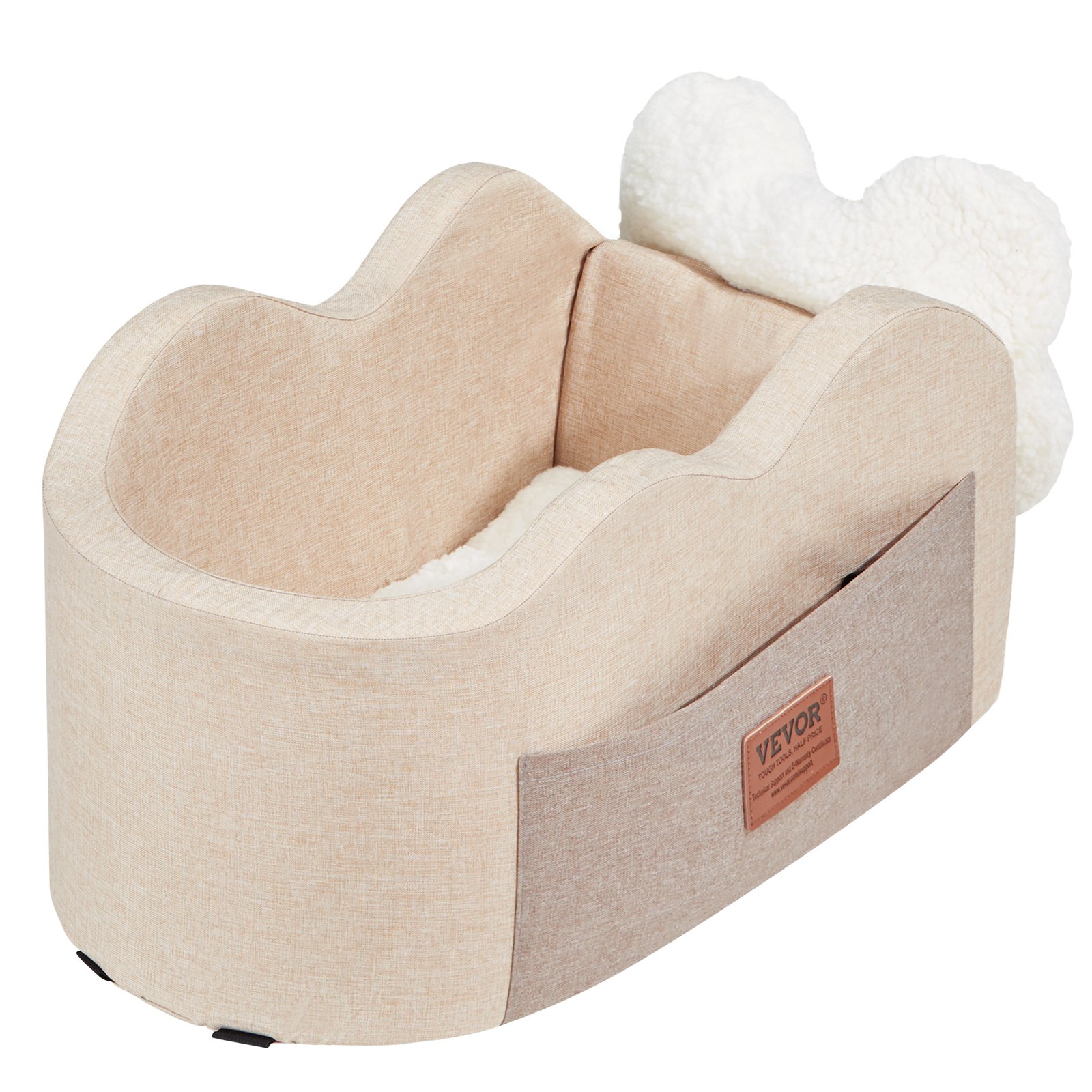 VEVOR Console Dog Car Seat, Center Console Dog Booster Seat for Small Dog, Pet Car Seat for Car Armrest with Clip-On Leash, Adjustable Straps, Supports up to 3.6 kg, Light Brown