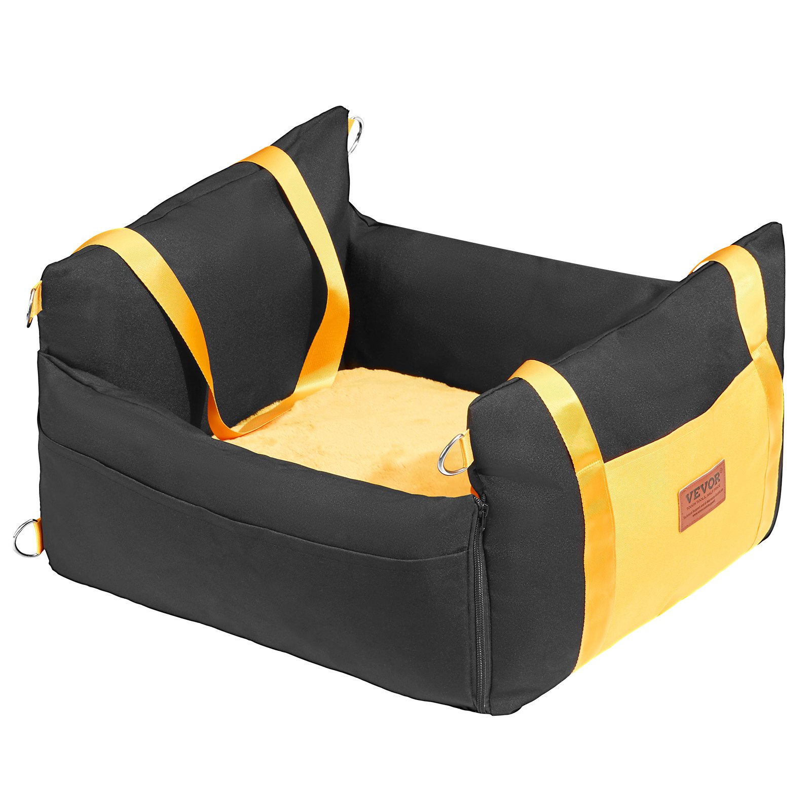 VEVOR Dog Car Seat, Waterproof Dog Booster Seat for Car with Side Handles and A Storage Pocket, Clip-On Safety Leash and PP Cotton Filling, Dog Car Bed for Small Dog up to 25lbs, Black