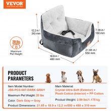 VEVOR Dog Booster Car Seat Pet Car Seat for Small Dog up to 20lbs Dark Gray